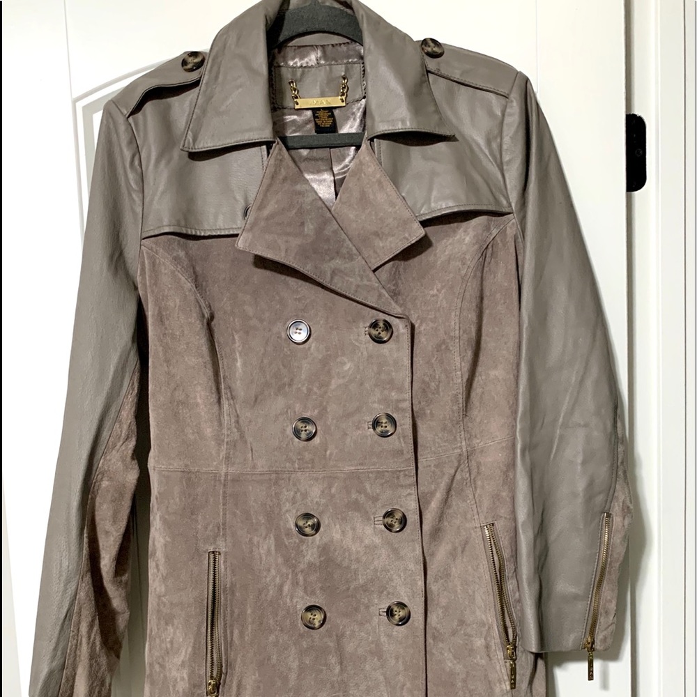 Gray Leather and Sued trench coat.